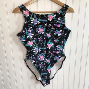 Bunter Funky Splatter Paint Body 80er Vintage Damen Einteiler Badeanzug - Bild 1 von 4