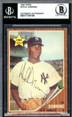 Al Downing Beckett BAS Vintage Signed 1962 Topps Rookie Autograph - Image 1 of 2