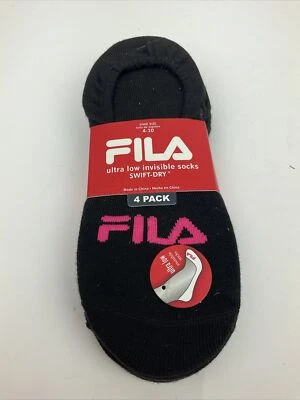  Mujer FILA 4 Pack Forros Invisibles 9-11 Zapato Talla 4-10 Calcetines Negros Foto 1 de 4