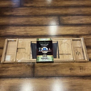 ROYAL CRAFT WOOD Organic Bamboo Bathtub Caddy - Natural - Adjusts 29-43" NEW - Picture 1 of 2