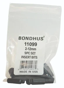 Bondhus 9pc 1/4in Shank Hex Insert Bit Set Metric 2-12mm BallDriver USA 11099 - Picture 1 of 3