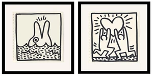 Keith Haring 1982, 2 Iconic Double Sided B &W Offset Limited Edition Lithographs - Picture 1 of 8