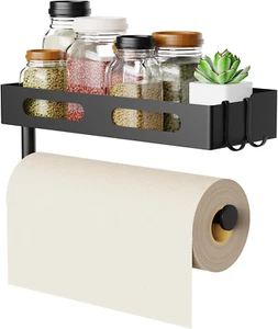 Paper Towel Holder Wall Mount for Kitchen with Shelf Bathroom RV Rack 2 Hooks - Picture 1 of 1