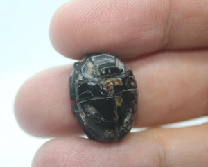 Amuleto de ágata negra escarabajo egipcio antiguo hecho a mano (BS) - Imagen 1 de 3