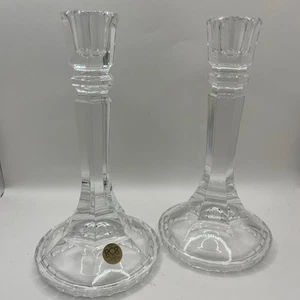 2 Royal Crystal Glass Rock Candle Stick Holders, 8.5"T x 4.5"W, Made in ITALY - Picture 1 of 14