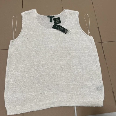 Regata feminina LRL Ralph Lauren 3X branca malha solta crochê mistura de algodão nova com etiquetas - Imagem 1 de 4