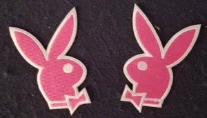 Playboy Bunny Embroidered 2 pc pink Patch set approx 2.5 x 3.5" - Bild 1 von 2