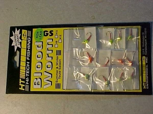 12 NEUE PANFISHING JIGS GRÖSSE 10 HAKEN EISANGELN BLOOD WORM GLOW - Bild 1 von 5