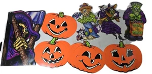 Vintage Halloween Die Cut Lot  Set 8 Pieces Beistle Pumpkins Frankenstein Reaper - Picture 1 of 21
