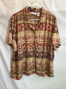 ALFRED DUNNER Women’s Vintage Short Sleeve Blouse Abstract Multicolor Size 22W - Picture 1 of 12