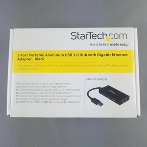StarTech.com 3 Port Portable USB 3.0 Hub with Gigabit Ethernet Adaptor Brand NEW - Afbeelding 1 van 10