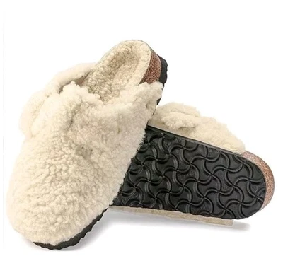 Birkenstock Boston Big Buckle 泰迪剪羊毛木屐女式 8 码 US 39 全新 — 第 1/4 张图片