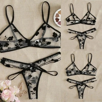 Elegantes BH und String Set f??r Damen mit Spitzenstickerei f??r Nachtw?sche - Bild 1 von 4