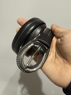 "Cinturón Ralph Lauren para mujer talla M 38"" negro cuero italiano hebilla plateada occidental" Foto 1 de 4