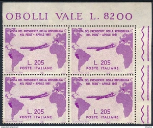 ITALY 1961, Gronchi pink VARIETY in FALSE - FAUX NO GUM BLOCK x 4 STAMPS. #A926 - Picture 1 of 2