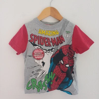 Spiderman Boys Short Sleeved Shirt Top Age 2 3 Yesrs Cotton Blend Grey Marvel - Image 1 of 2
