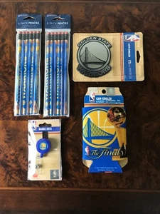 GOLDEN STATE WARRIORS ~ 2 pks Pencils, Can Koozie, Auto Emblem, Badge Reel - NWT - Picture 1 of 3
