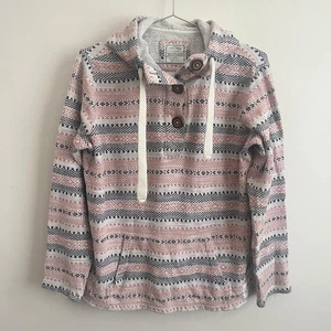 Fat Face Quarter Button Down 100% Cotton Aztec Hoodie Pink - Women's UK 10 - Picture 1 of 10