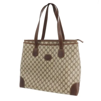 GUCCI GG Plus Used Tote Shoulder Bag Brown PVC Leather Italy Vintage #EC672 S - Image 1 of 4