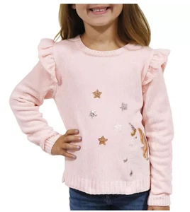Zunie Girl Unicorn Holiday Sweater - Blush, Long Sleeve Chenille, Size 10/12 - Picture 1 of 10