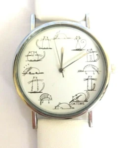 Cat Watch Face Animal Figures White Buckle Wrist Strap Ladies Gents Gifts UK - Picture 1 of 12
