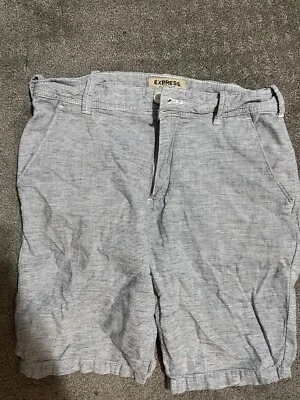 Pantalones Cortos Express Para Hombre 28 Azul Blanco Pintripes Mezcla de Lino Calce Clásico Chino Informal Foto 1 de 4