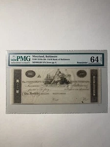 F & M Bank Of Baltimore Maryland $100 1810s-20s Remainder Choice Uncirculated - Picture 1 of 2