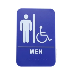 Men's Braille Handicapped ADA Restroom Sign - Double Sided Tape - (Blue - 6x9) - Picture 1 of 3