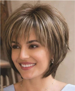 Women Real Natural Short Straight Hair Wigs Brown mix Cosplay Party Full Wig - Picture 1 of 8