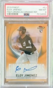 2019 Topps Finest Origins Orange Refractor /25 Eloy Jimenez PSA 8 Rookie Auto RC