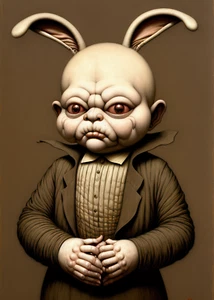 ACEO e9Art CNC cute creepy alien ugly surreal art fantasy unusual rabbit bunny - Picture 1 of 2