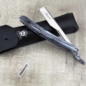 Maquinilla de afeitar estilo garganta corte salón peluquero en blanco y negro con bolsa de cuero + HOJAS GRATIS - Imagen 1 de 5