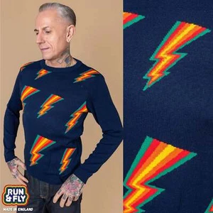 RUN AND FLY Rainbow Lightning Bolt Jumper Blue Unisex XS S M L XL XXL 3XL 4XL - Picture 1 of 9