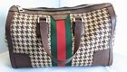 Gucci Joy Boston Houndstooth Fabric 70s Web Brown Shoulder bag weekender Travel 