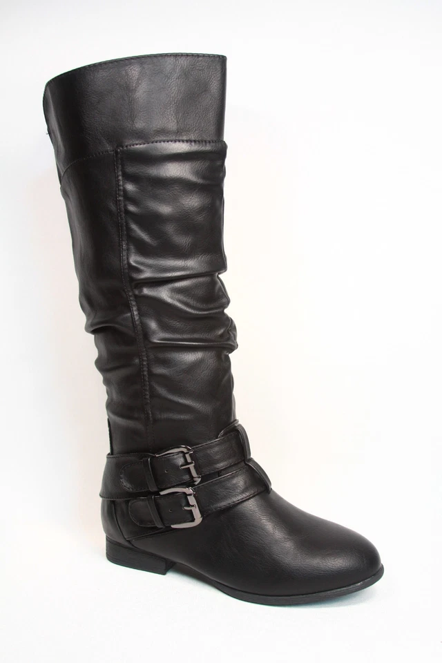 Women's Fashion Low Flat Heel Mid-Calf  Knee High Riding Boot Shoes Size 5 -11 - Image 1 of 4