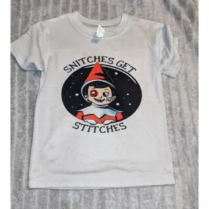 Tees Apparel Graphic Tee Snitches Get Stitches Crew Neck Top 2T Novelty NWOT - Picture 1 of 4