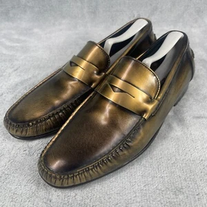 Bruno Magli Men's Penny Loafer Shoes US 9M Gold B Leather Moc Toe Slip-On - Picture 1 of 12
