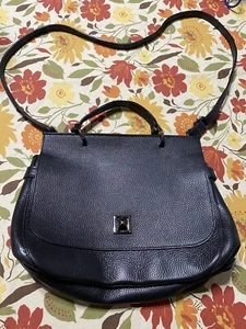 EUC Renata Corsi Leather Purse Italy Black 14 X 11 Silver Hardware adjustable - Picture 1 of 7