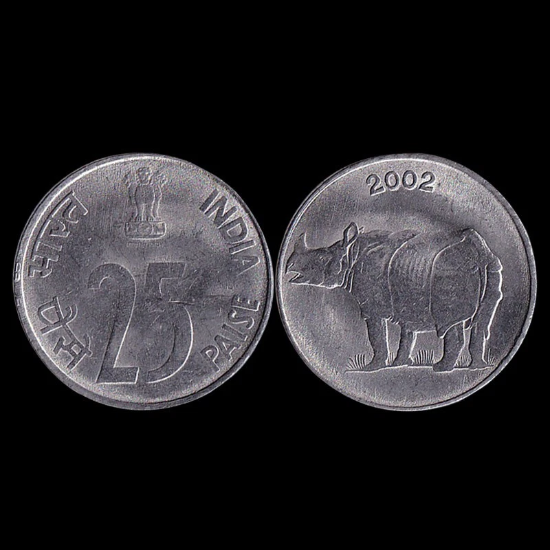India 25 Paise, rhinoceros, Random year, KM#54, UNC - Image 1 of 1