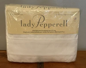 New Vintage 90s Lady Pepperell Twin Sheet Set Scroll White Deep Fitted USA - Picture 1 of 6