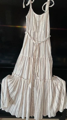 Lafayette 148 crushed cotton metallic strips ruffle dress Sz 10 NWOT$670 mint - Image 1 of 4