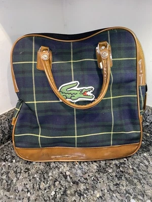 Bolso de Mano Vintage Lacoste Lona a Cuadros Verde Azul Marrón Borde Retro Preppy Foto 1 de 4