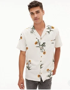 Aeropostale Men’s Floral Button Down The Resort Shirt Hawaiian Beige Size Large - Picture 1 of 16