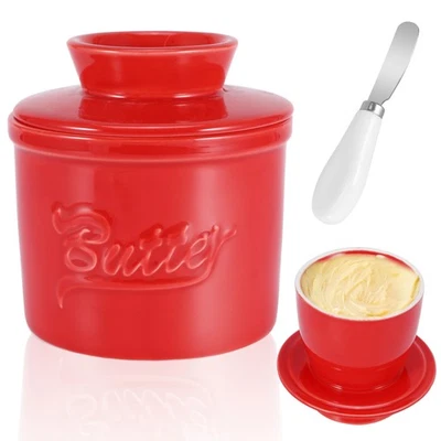 Butterdose Keramik Buttertopf Butterbehälter Butterbox Porzellan + Buttermesser - Bild 1 von 4