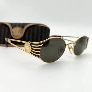 FENDI Vintage Sunglasses Gold Frame Circle Logo Tortoise 53-18-130 Black Lens - Picture 1 of 12