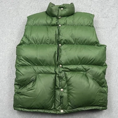 VTG North Face Nuptse Vest Mens XL Green Down Insulated Puffer Retro Snap Up 70s - Image 1 of 4