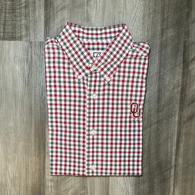 Oklahoma Sooners Cutter & Buck Checkered Long Sleeve Button Down - Large - Image 1 of 4