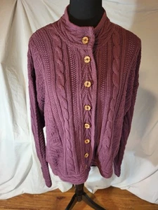 Vintage LL Bean Fisherman Sweater Womens XL Made in USA Purple Chunky Cotton - Picture 1 of 6
