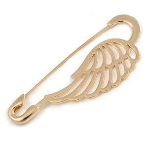 60 mm große polierte goldfarbene Flügel Sicherheitsnadel Brosche - Bild 1 von 4