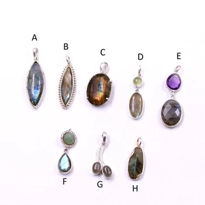 Ciondolo sterling pietra preziosa labradorite fuoco blu argento 925 puro... - Foto 1 di 27